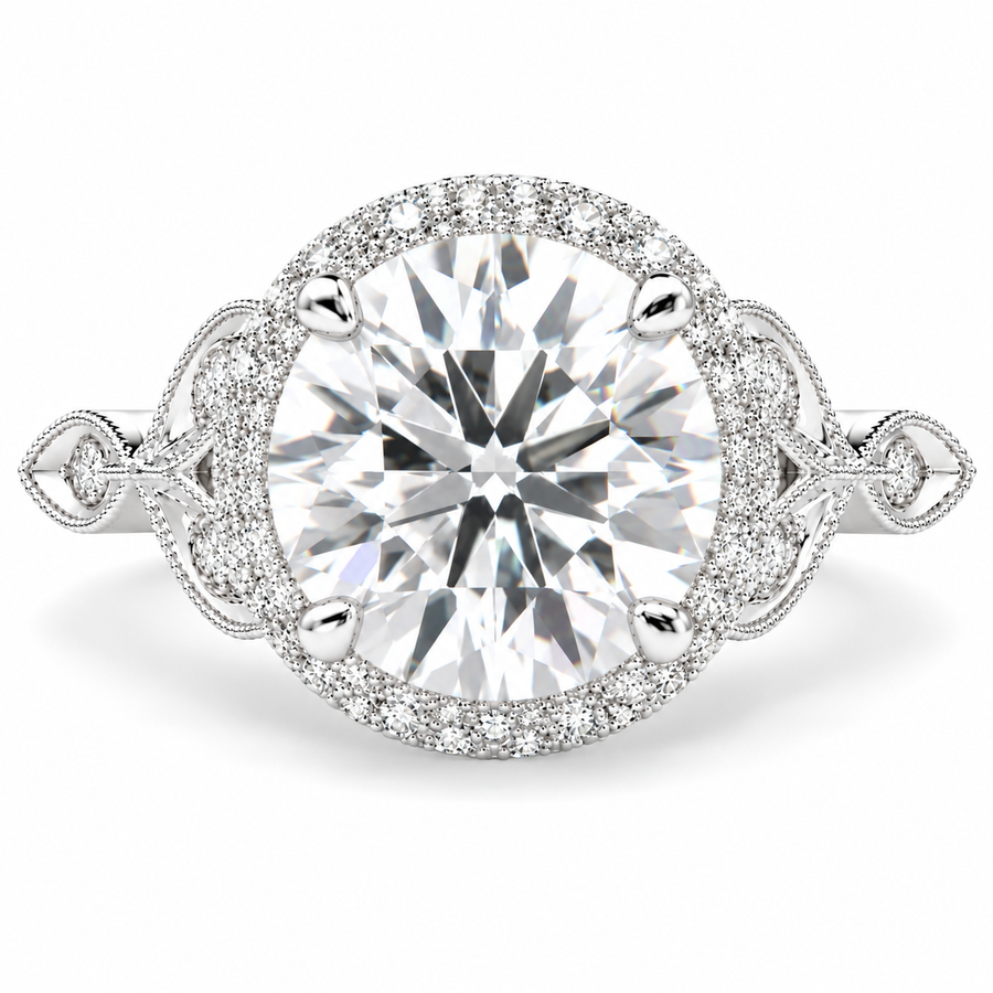 Ada 7.35 Carat Round Cut Halo Pave Engagement Ring