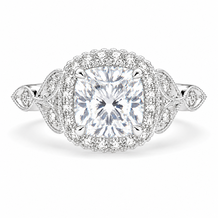 Ada 3.35 Carat Cushion Cut Halo Pave Engagement Ring
