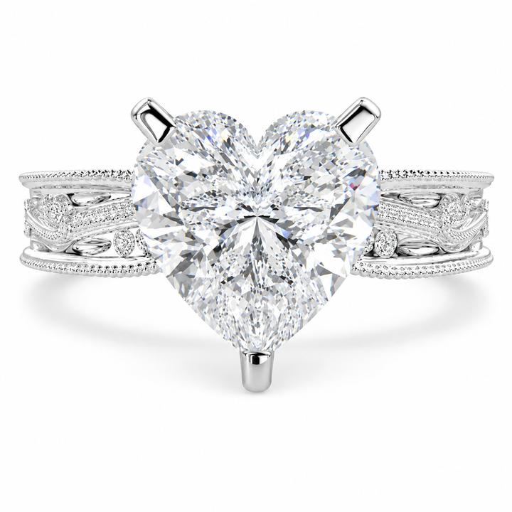 Sabrina 5 Carat Heart Cut Solitaire Hand Engraved Milgrain Engagement Ring