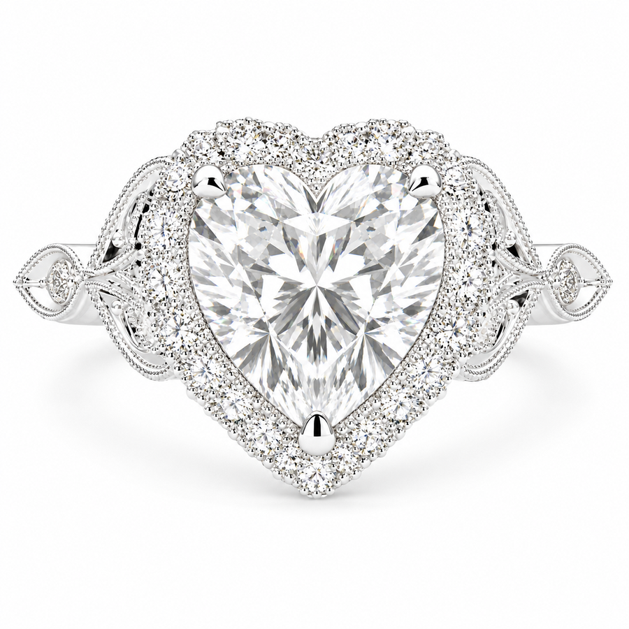 Ada 5.35 Carat Heart Cut Halo Pave Engagement Ring