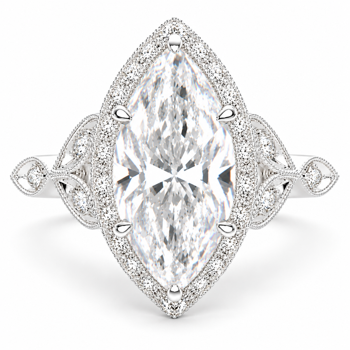 Ada 7.35 Carat Marquise Cut Halo Pave Engagement Ring