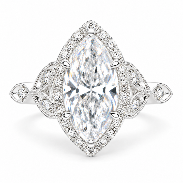 Ada 5.35 Carat Marquise Cut Halo Pave Engagement Ring