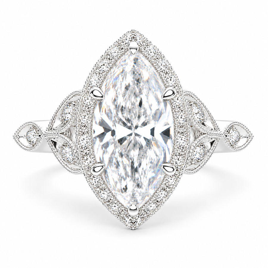 Ada 5.35 Carat Marquise Cut Halo Pave Engagement Ring