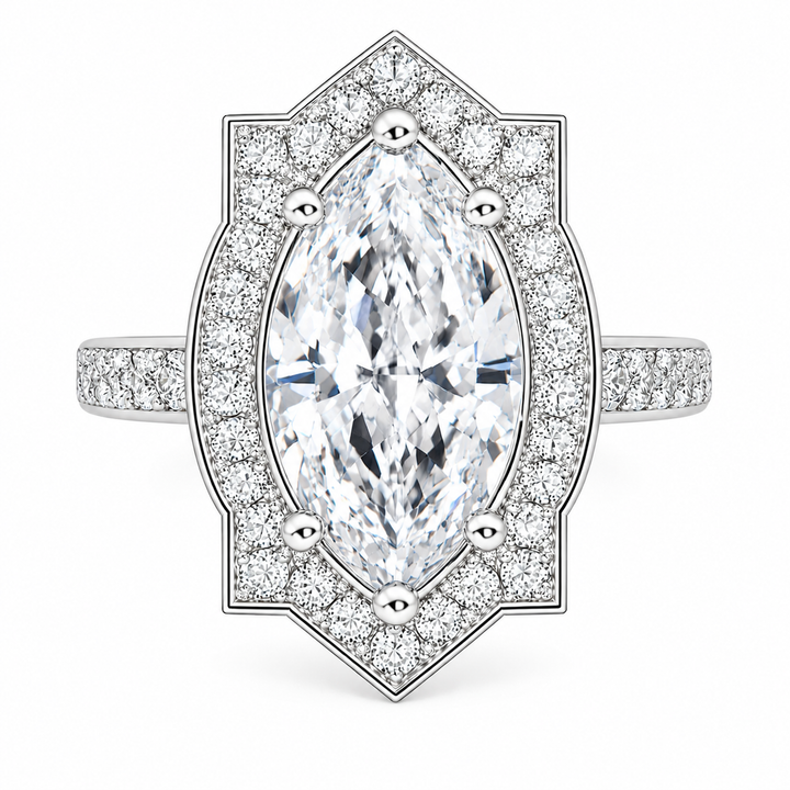 Amalia 7.5 Carat Marquise Cut Halo Pave Engagement Ring