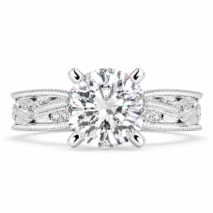 Sabrina 3 Carat Cushion Cut Solitaire Hand Engraved Milgrain Engagement Ring