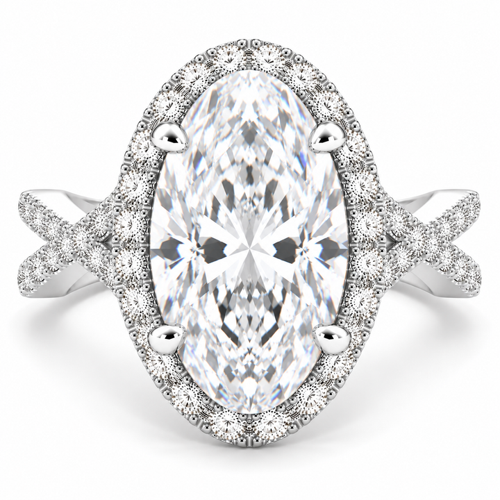 Ophelia 7.35 Carat Oval Cut Pave Halo Split Shank Engagement Ring