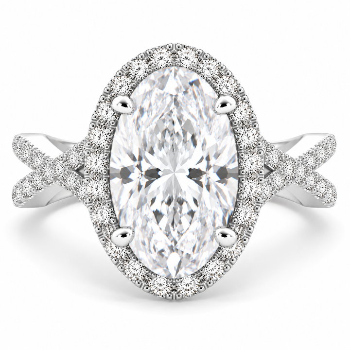 Ophelia 5.35 Carat Oval Cut Pave Halo Split Shank Engagement Ring