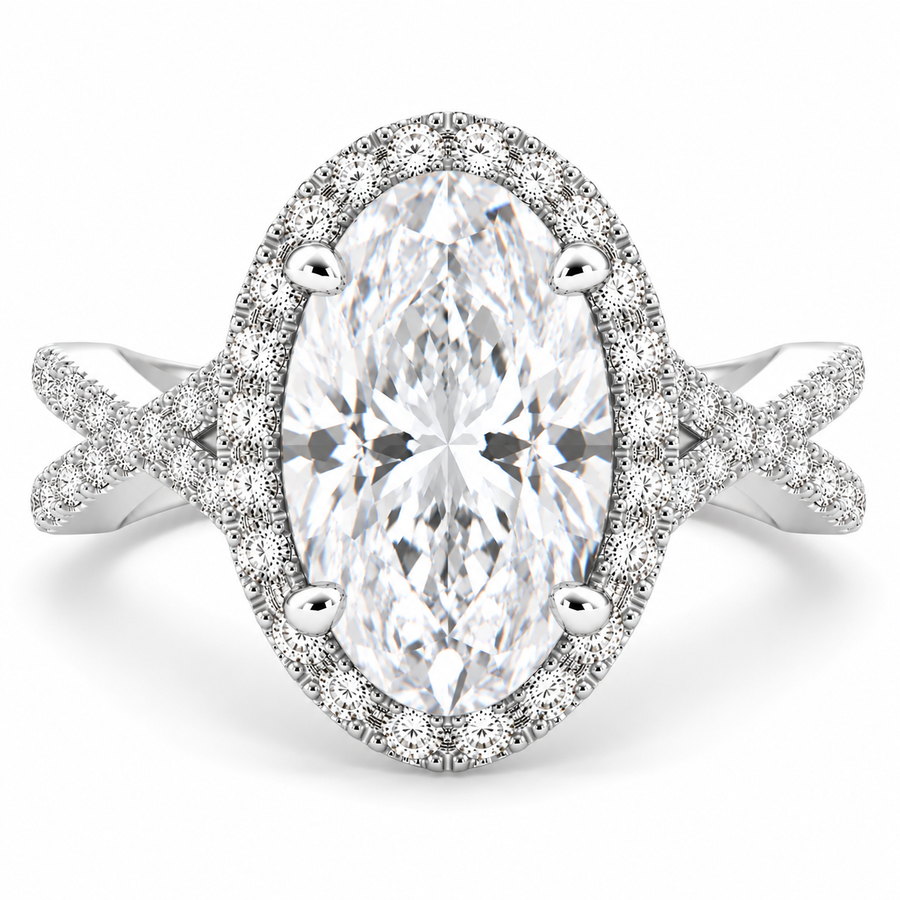 Ophelia 5.35 Carat Oval Cut Pave Halo Split Shank Engagement Ring