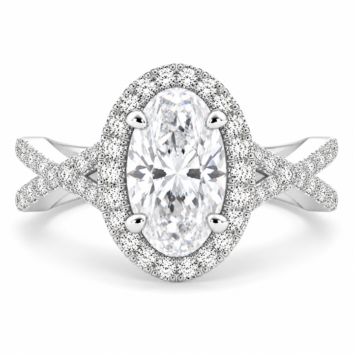 Ophelia 3.35 Carat Oval Cut Pave Halo Split Shank Engagement Ring