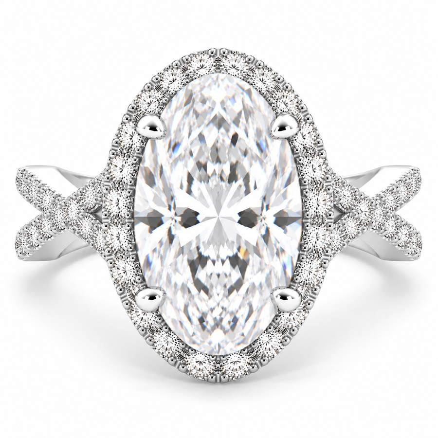 Ophelia 6.35 Carat Oval Cut Pave Halo Split Shank Engagement Ring