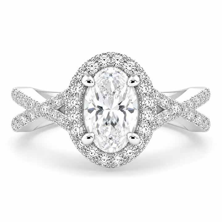Ophelia 1.35 Carat Oval Cut Pave Halo Split Shank Engagement Ring
