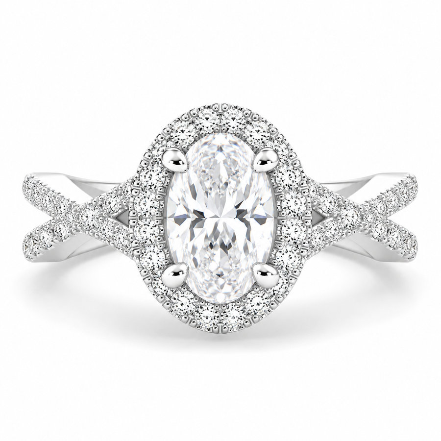 Ophelia 1.35 Carat Oval Cut Pave Halo Split Shank Engagement Ring