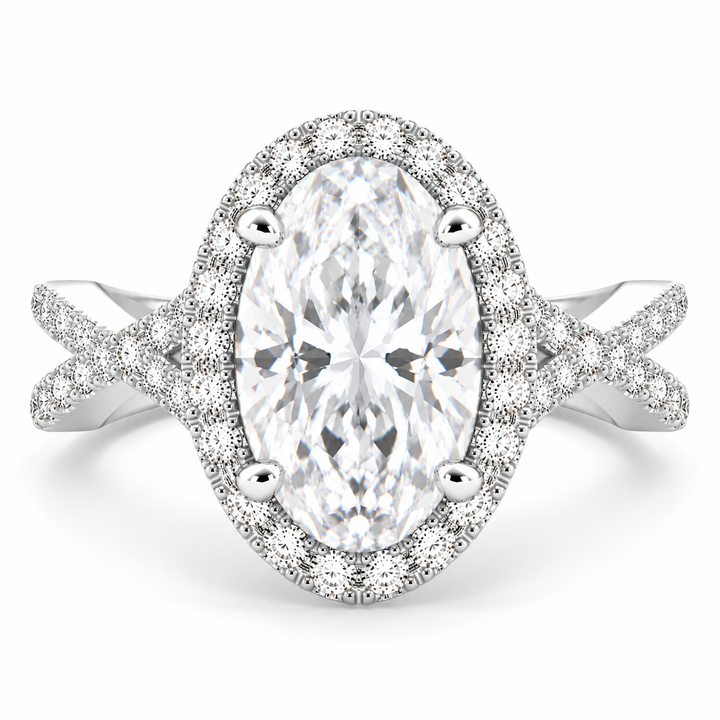 Ophelia 4.35 Carat Oval Cut Pave Halo Split Shank Engagement Ring