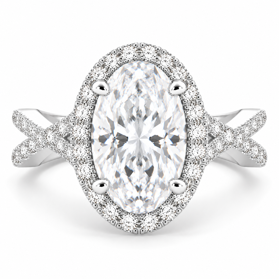 Ophelia 4.35 Carat Oval Cut Pave Halo Split Shank Engagement Ring