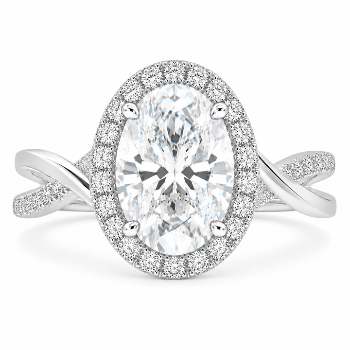 Celestina 6.35 Carat Oval Cut Halo Pave Split Shank Engagement Ring