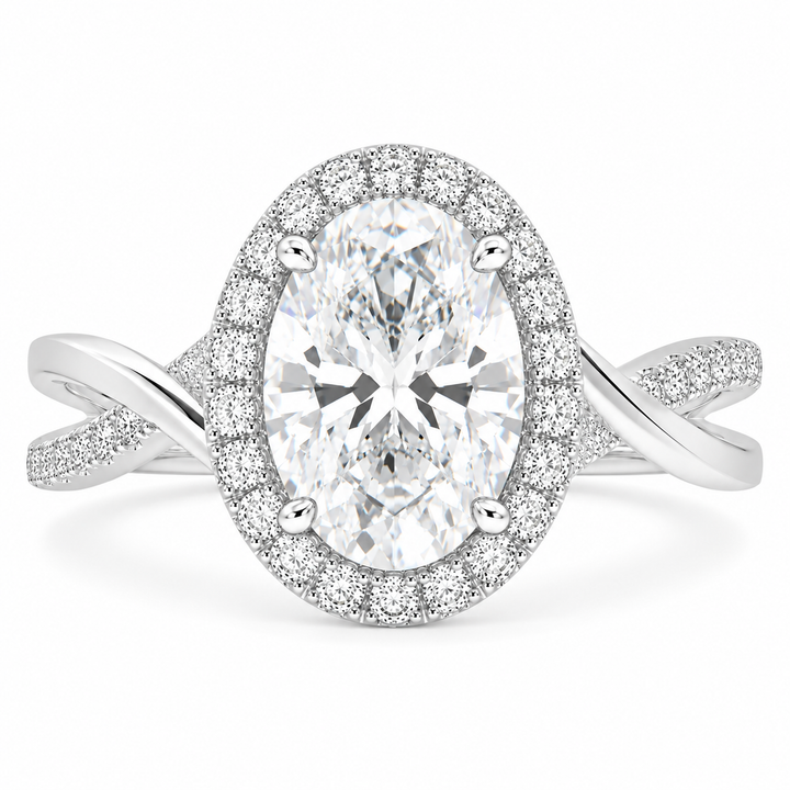 Celestina 5.35 Carat Oval Cut Halo Pave Split Shank Engagement Ring