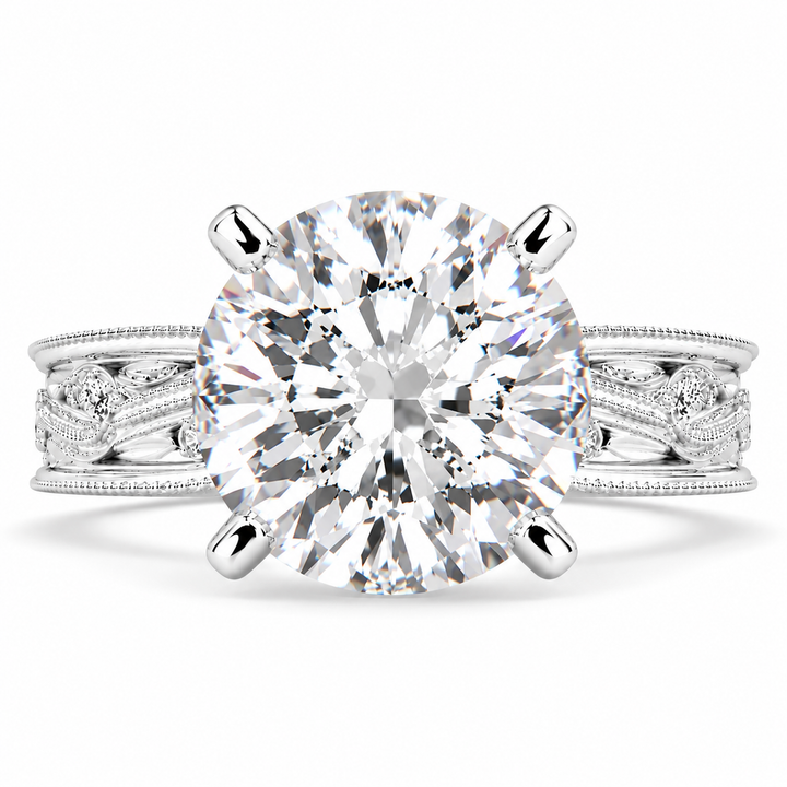 Sabrina 7 Carat Cushion Cut Solitaire Hand Engraved Milgrain Engagement Ring