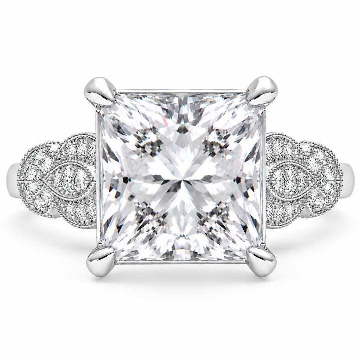 Nadia 7.15 Carat Princess Cut Pave Milgrain Engagement Ring