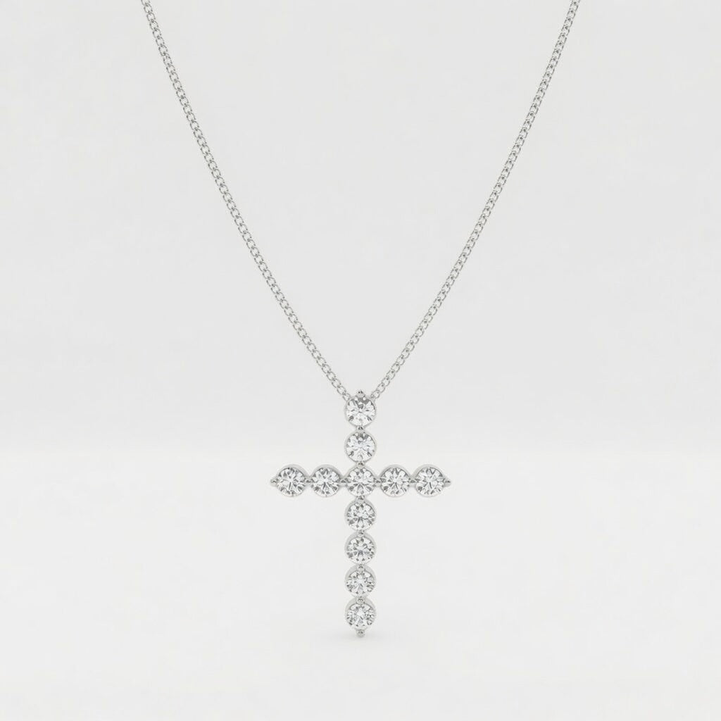 2.00 CTW Round Lab-Grown Diamond Cross Pendant with Adjustable Chain (D–F / VS1–VS2, IGI Certified)