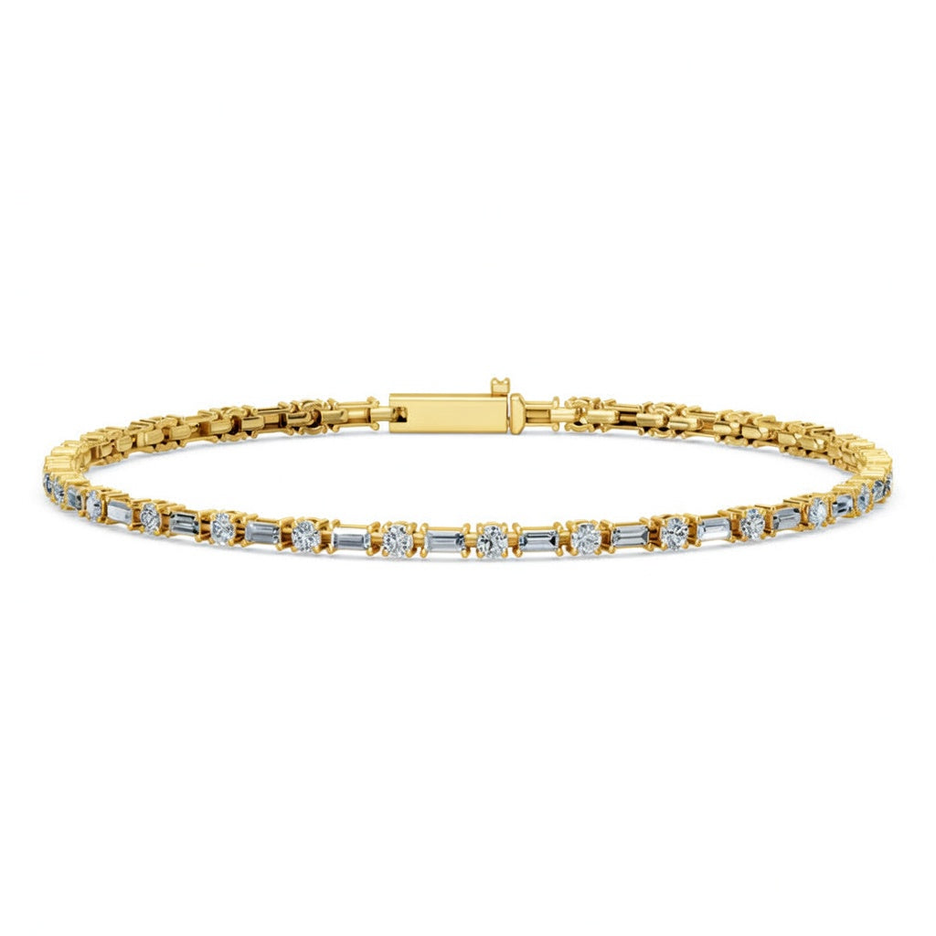 4.35 Carat Baguette Round Cut Diamond Tennis Bracelet VS1 D F White Gold 14k