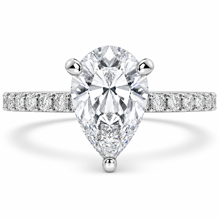 Lavinia 5.35 Carat Pear Cut Side Stone 4 Prong Engagement Ring