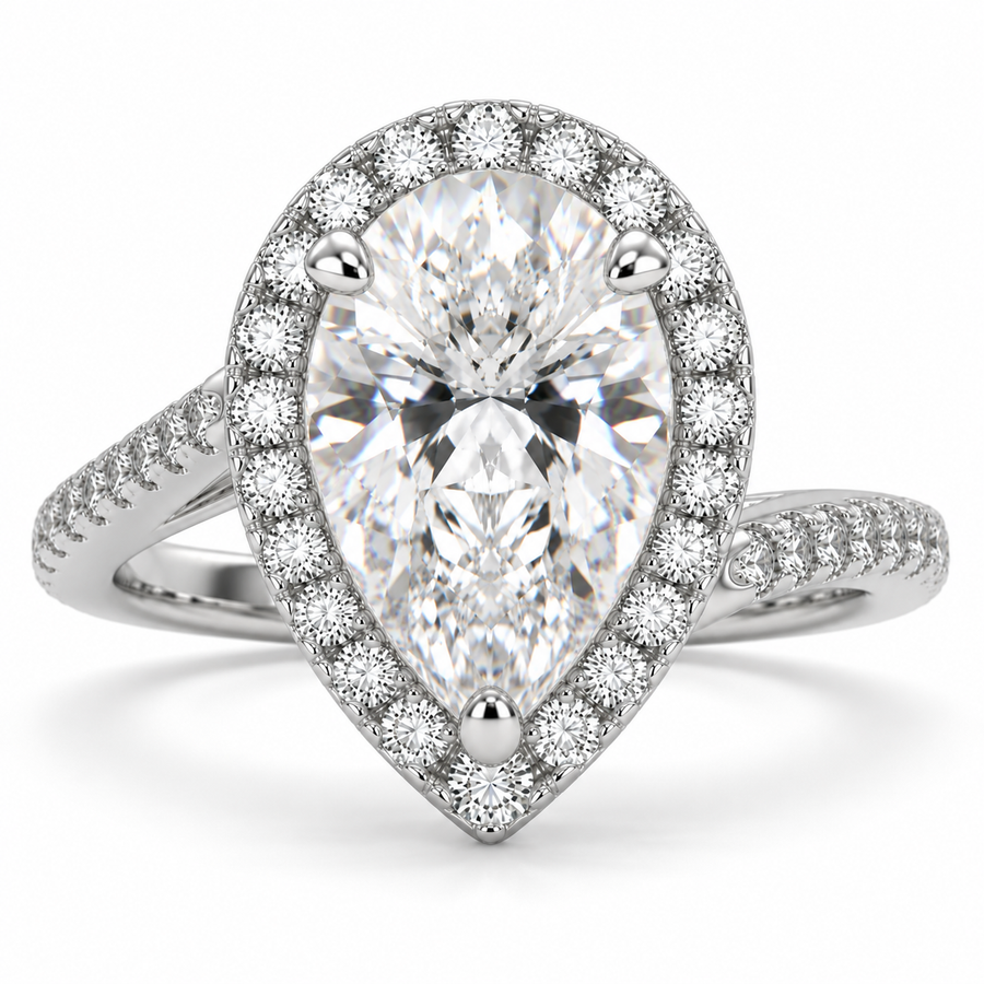 Paloma 6.35 Carat Pear Cut Pave Halo Engagement Ring