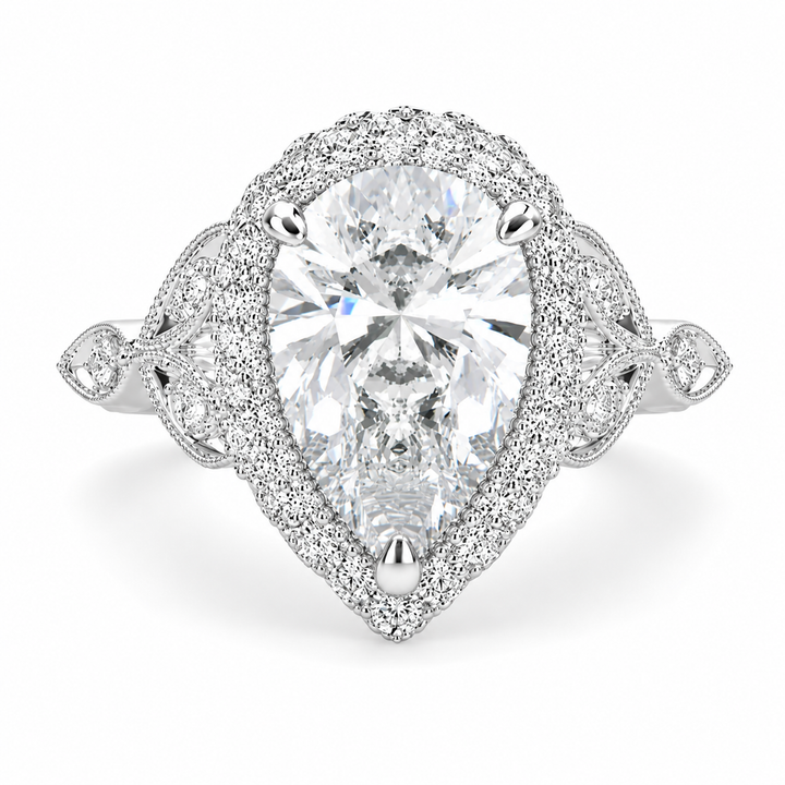 Ada 6.35 Carat Pear Cut Halo Pave Engagement Ring
