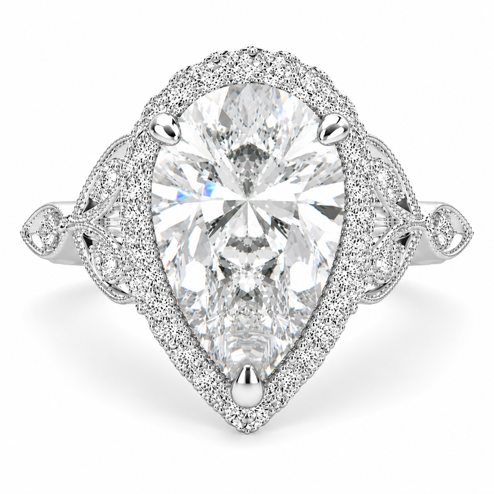 Ada 7.35 Carat Pear Cut Halo Pave Engagement Ring
