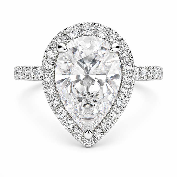 Isadora 5.4 Carat Pear Cut Halo Pave Engagement Ring