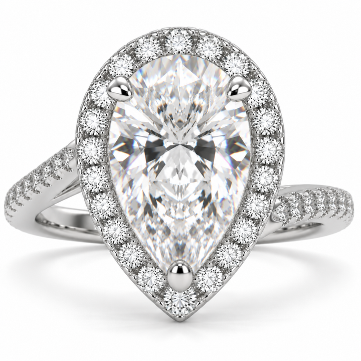 Paloma 7.35 Carat Pear Cut Pave Halo Engagement Ring