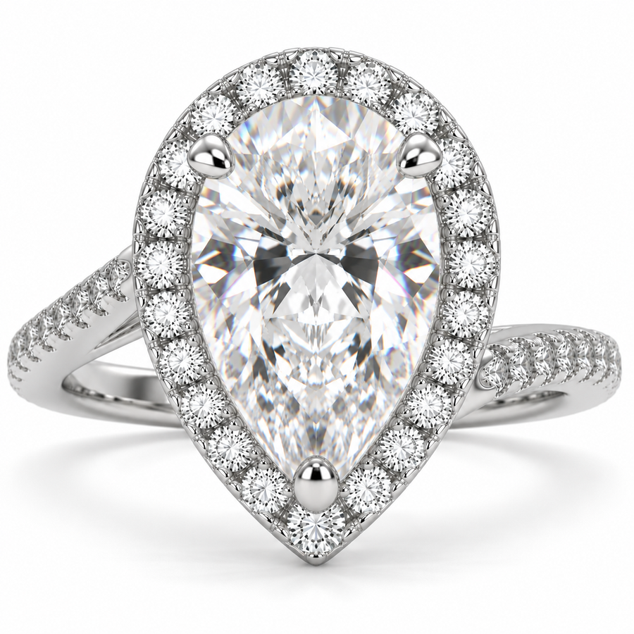 Paloma 7.35 Carat Pear Cut Pave Halo Engagement Ring