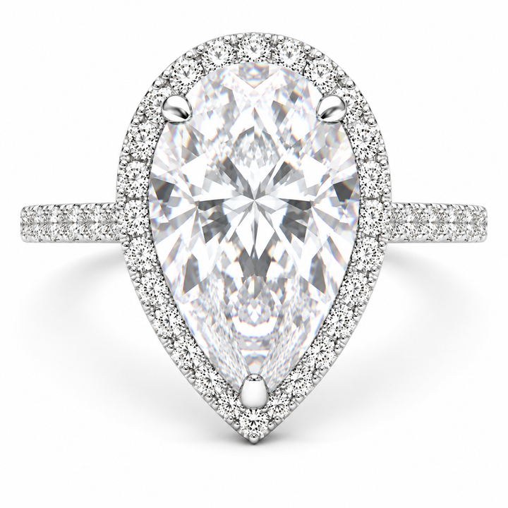 Bianca 7.5 Carat Pear Cut Halo Pave Engagement Ring