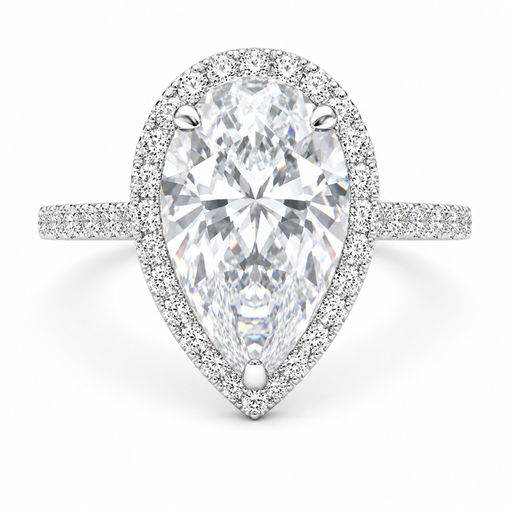 Bianca 5.5 Carat Pear Cut Halo Pave Engagement Ring