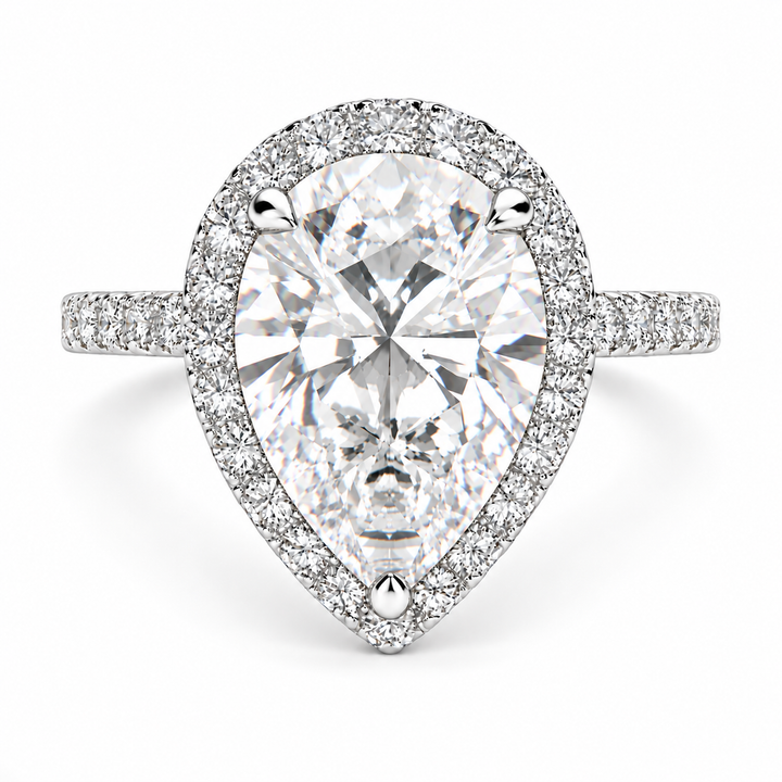 Isadora 7.4 Carat Pear Cut Halo Pave Engagement Ring