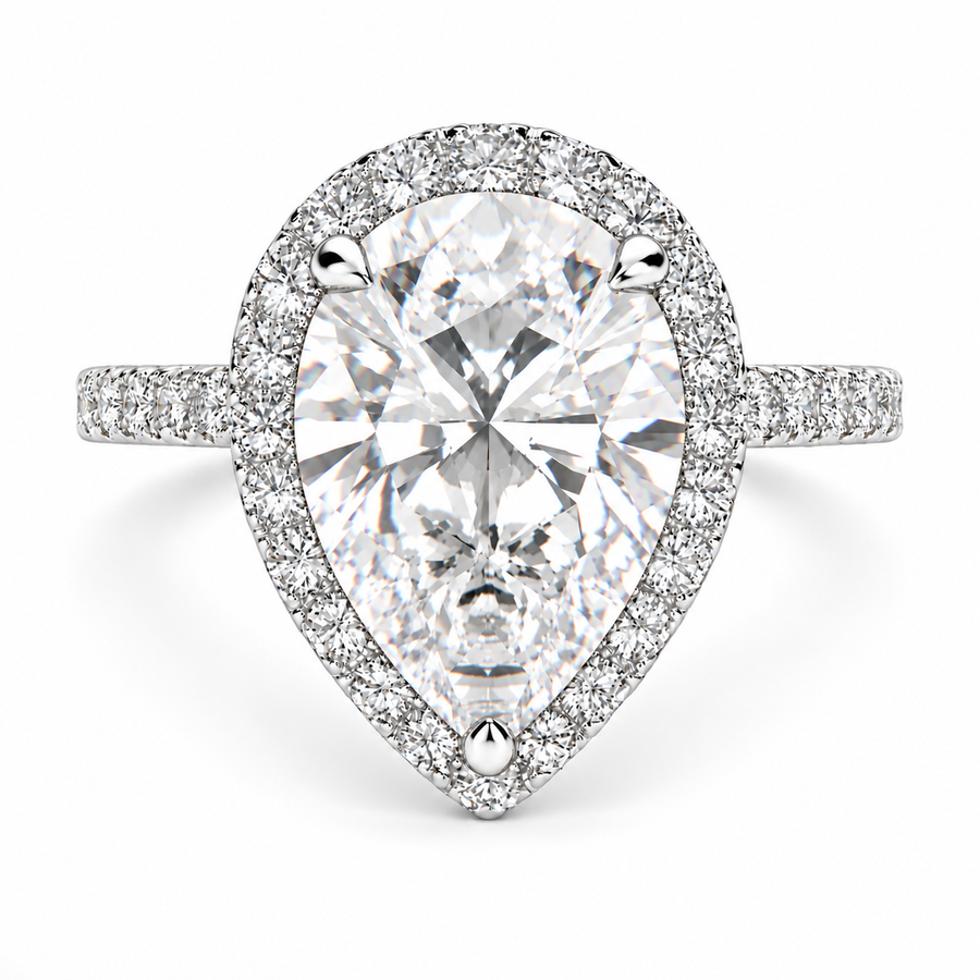 Isadora 7.4 Carat Pear Cut Halo Pave Engagement Ring