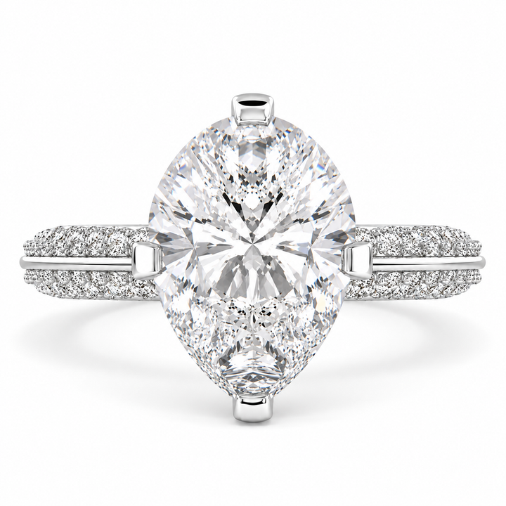 Daria 6.75 Carat Pear Cut Pave 6 Prong Engagement Ring