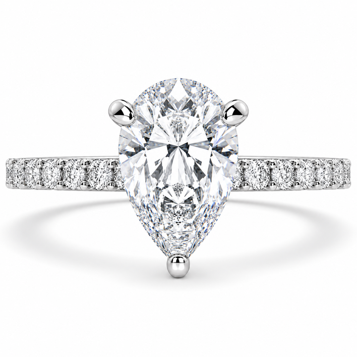 Lavinia 4.35 Carat Pear Cut Side Stone 4 Prong Engagement Ring