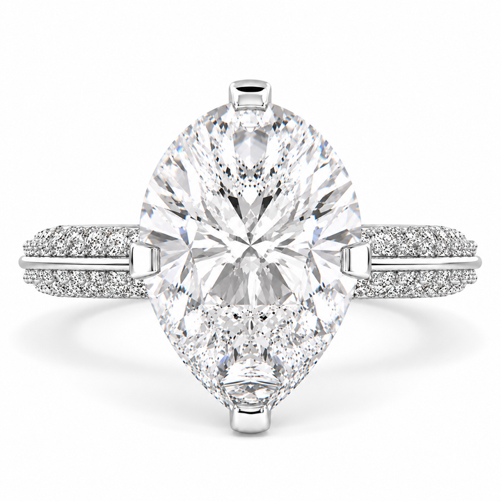 Daria 7.75 Carat Pear Cut Pave 6 Prong Engagement Ring