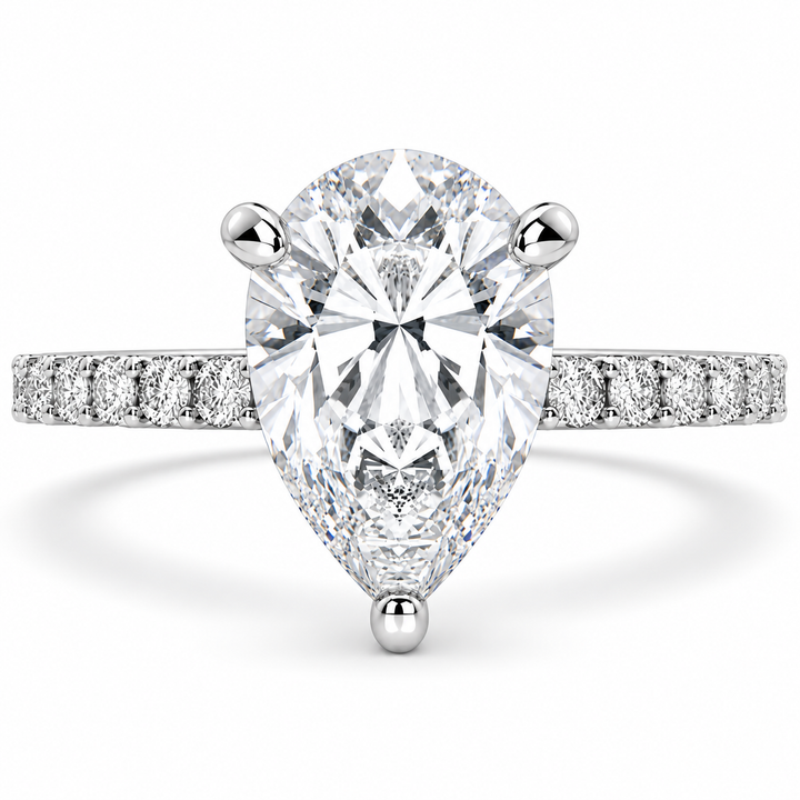 Lavinia 6.35 Carat Pear Cut Side Stone 4 Prong Engagement Ring