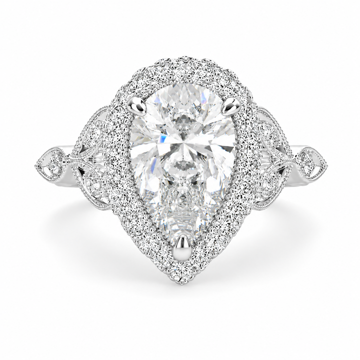 Ada 5.35 Carat Pear Cut Halo Pave Engagement Ring