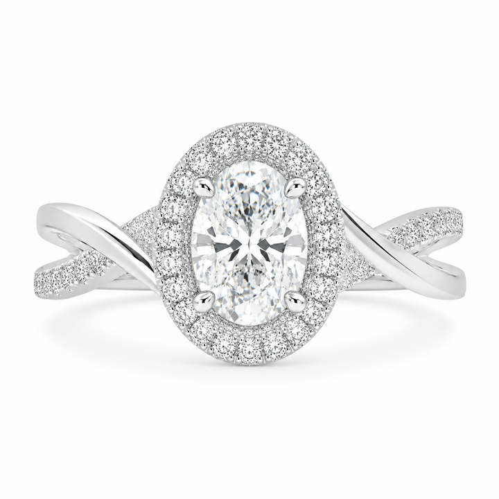 Celestina 1.35 Carat Oval Cut Halo Pave Split Shank Engagement Ring