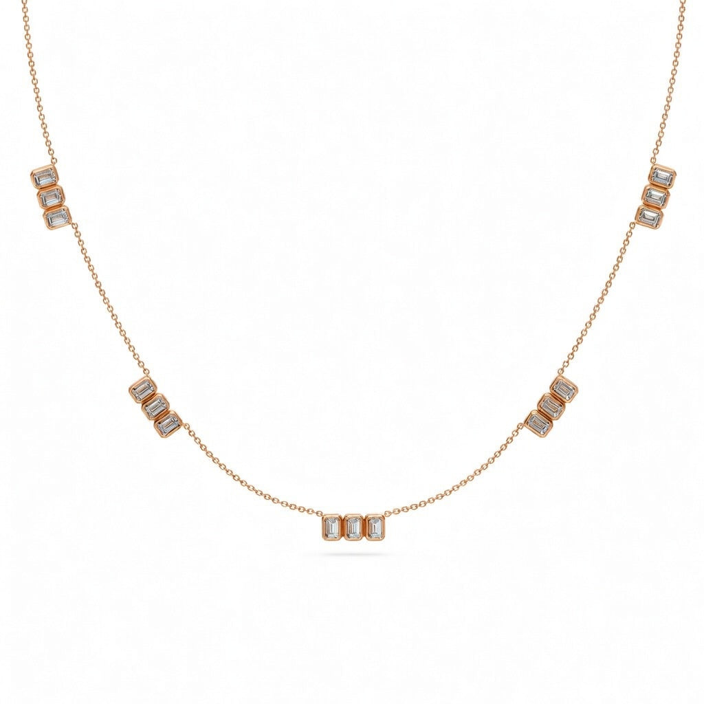 2.8 Ct Emerald Cut Diamond Chain Necklace VS1 D-F White Gold 14k
