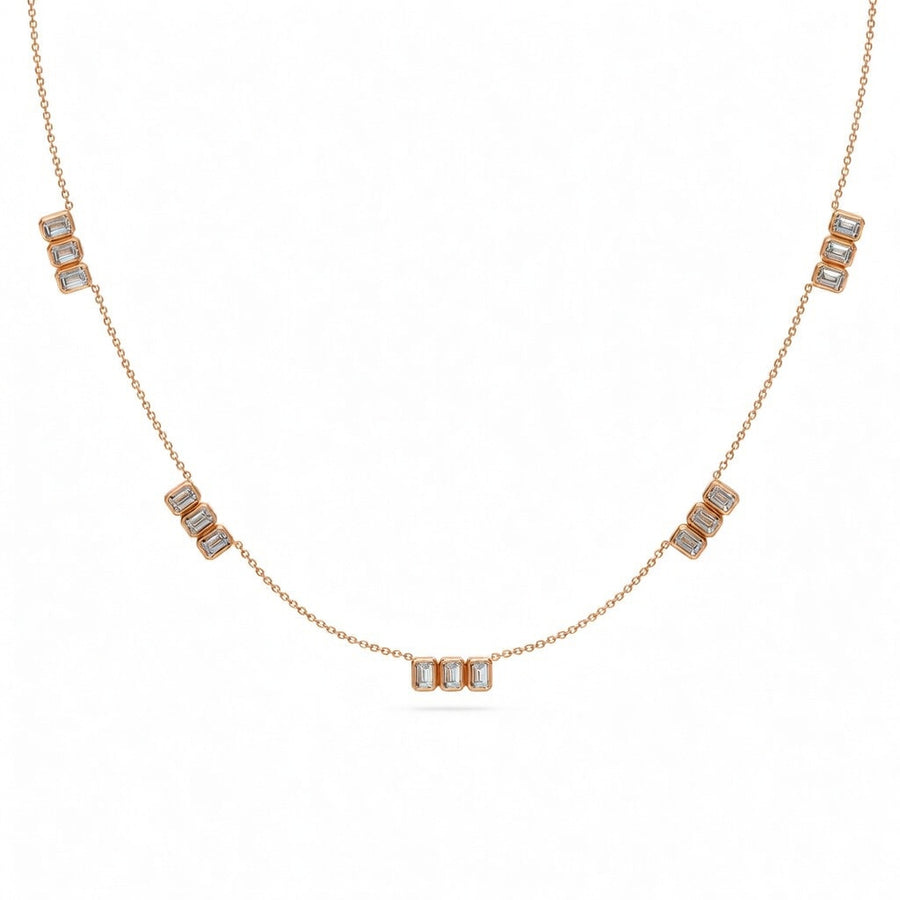 2.8 Ct Emerald Cut Diamond Chain Necklace VS1 D-F White Gold 14k
