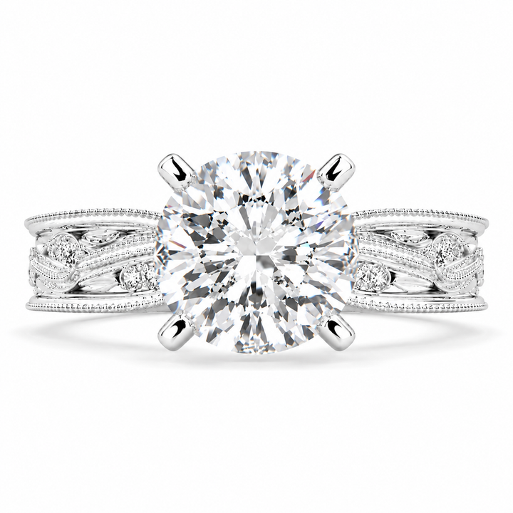 Sabrina 5 Carat Cushion Cut Solitaire Hand Engraved Milgrain Engagement Ring