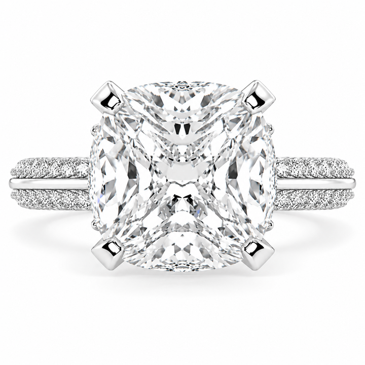 Daria 7.75 Carat Cushion Cut Pave 6 Prong Engagement Ring