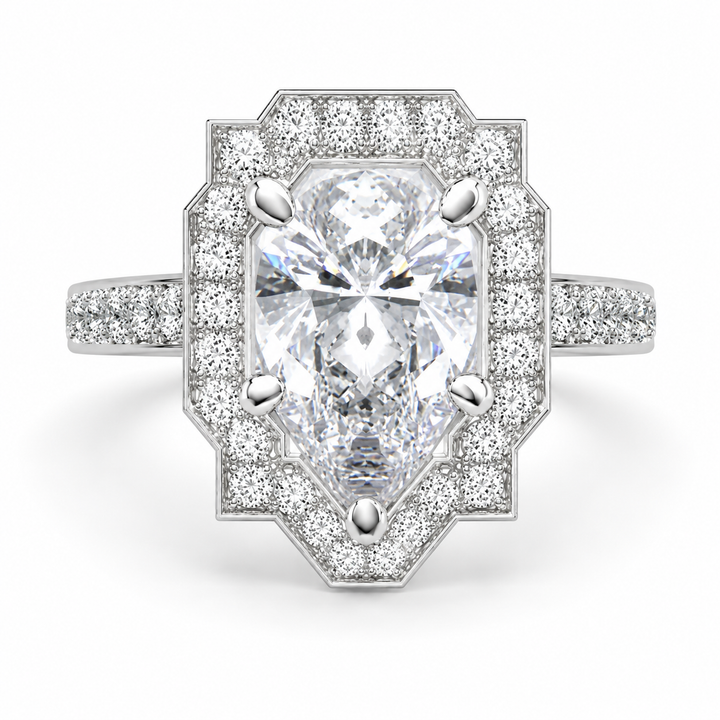 Amalia 5.5 Carat Pear Cut Halo Pave Engagement Ring