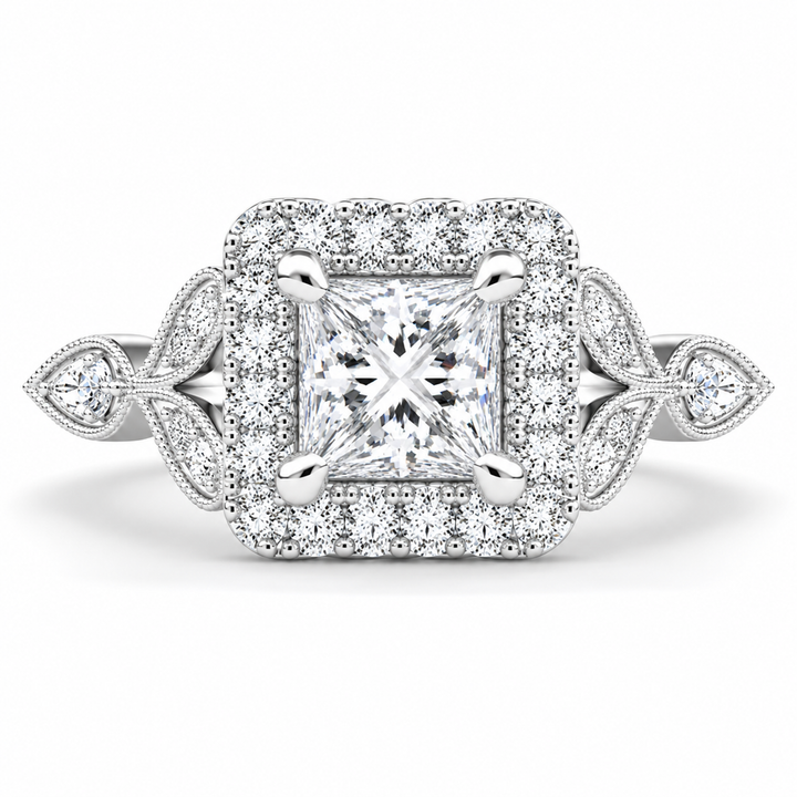 Ada 1.35 Carat Princess Cut Halo Pave Engagement Ring