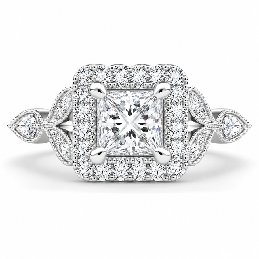 Ada 1.35 Carat Princess Cut Halo Pave Engagement Ring