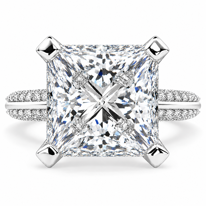 Daria 7.75 Carat Princess Cut Pave 6 Prong Engagement Ring