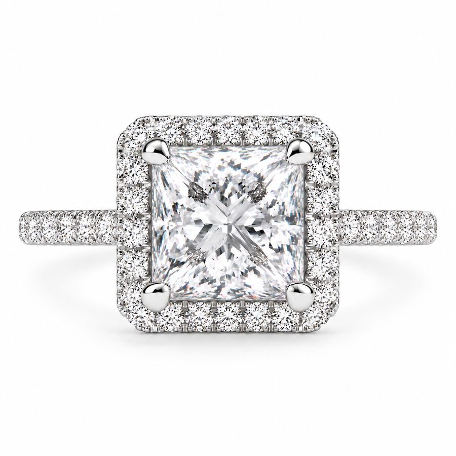 Isadora 3.4 Carat Princess Cut Halo Pave Engagement Ring